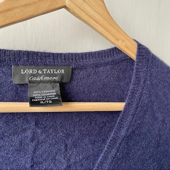 Lord & Taylor V-Neck Cashmere Sweater Evening Blue XL - Picture 3 of 4